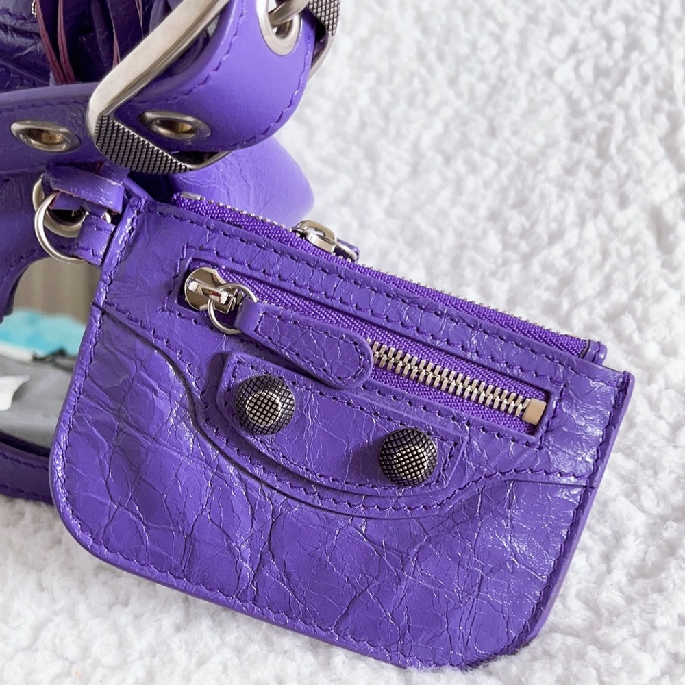 Authentic Balenciaga Women's Le Cagole XS Leather Shoulder Bag in Purple - Picture 15 of 16